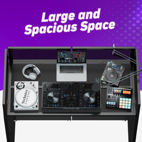 YooKoo Foldable DJ Booth for Tool-Free Assembly, DJ Table with White & Black Scrims, Metal Frame DJ Facade, DJ Stand with Cable Hole and Carry Bag, for Parties & Events & Small Studios ( maybe missing screws)