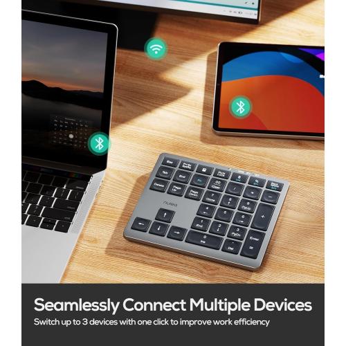 Nulea Wireless Number Pad Bluetooth 5.0 & 2.4G Portable Numeric Keyboard, USB-C Rechargeable, 34-Keys Bluetooth Keyboard for Data Entry, Compatible for Laptop, Mac, iMac, Tablet, PC Desktop