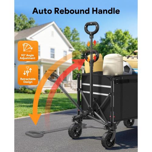 Collapsible Wagon with Wheels,120L Wagon Cart for Camping Groceries Beach | 220lbs Capacity Wagon Carts Foldablet,Smallest Folding Size,Lightweight Portable,Adjustable Handle,Transport long items