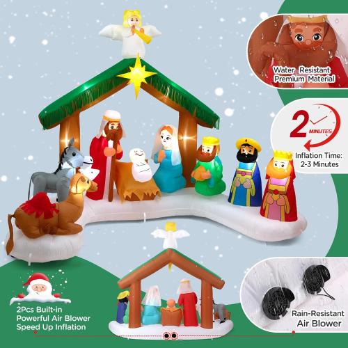 12FT Christmas Inflatable Nativity Scene: Large Outdoor Christmas Decorations, Built-in 15 LED Lights, Blow Up Jesus Nativity Set Decor, Inflatables for Party Lawn Garden Yard (12FT X 6.5FT X 9FT)