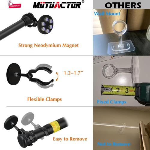 Set of 4 MUTUACTOR Magnetic Curtain Rod Brackets,4.5lbs Anti-scratch Magnetic Mount Curtain Rods Holders,No Drilling Flexibility Rods Clamps for Hanging 1” Rod with Blackout Tier Valance Liners