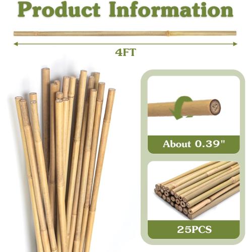 Plant Stakes 4FT, Natural Bamboo Stakes, 25Pcs Sturdy Bamboos Garden Stakes | HAINANSTRY Bamboo Sticks for Plants, Beans, Indoor and Outdoor Climbing Plants, Tomato Vegetable Stakes for Garden