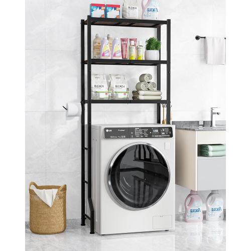 Kitsure Over The Toilet Storage Rack, 3-Tier Metal Frame | Small Bathroom, Space Saving Storage, Heavy Duty Metal Frame, Easy Assembly, Brown & Black, 61H