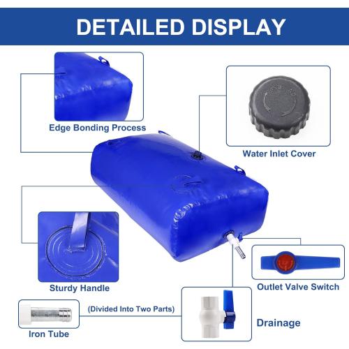 330 L/87 Gal Water Bladder Tank, Foldable Portable Water Storage Container, Emergency Water Bag for RV, Truck Bed, Fire Prevention, Drought Resistance, Blue