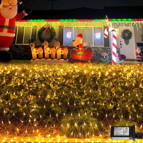 YEGUO Net Lights Outdoor Mesh Lights, 12ft x 5ft 360 LED Warm White Valentines Light Outdoor Waterproof, 8 Modes Connectable Clear Wire Christmas Bush Light Plug in