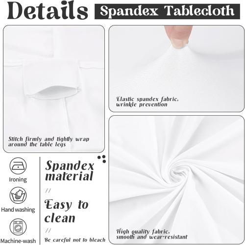 HAISIWLKJ 3 Pack Table Cloth 8ft White Tablecloths for Rectangle Folding Table Spandex Fitted Stretch Cover Wrinkle Resistant Washable Protector for Party, Wedding, Banquet, Festival.