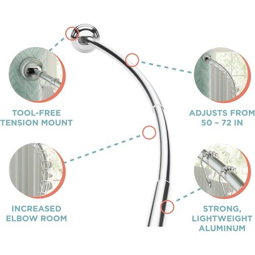 Bronze Zenna Home Never rust Rustproof Bronze Tension Mount Curved Shower Rod, Bronze, 50 to 72