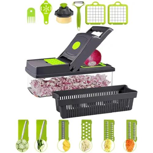 KitchenHelper 14 in 1 Mandoline - Food Chopper, Cutter, Dicer, Grater, Peeler, Slicer, Egg Separator, and Rinse Basket