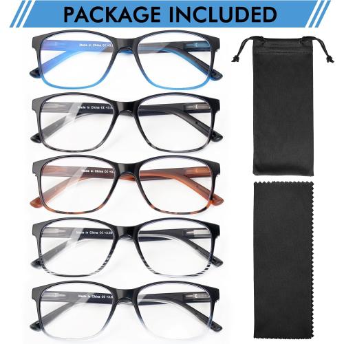 5 Pack Blue Light Blocking Reading Glasses for Men with Spring Hinge Fashion Large Wide Computer Readers for Men