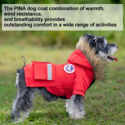 PINA 3XL Small Dog Coats - Waterproof & Windproof Dog Jacket with Pocket, Warm Flannel Lining & Faux Fur Hood for Cold Weather