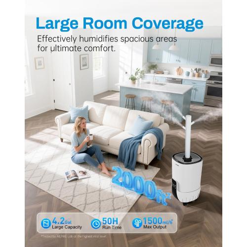 Humidifier large room 16L/4.2Gal - AILINKE Whole house Humidifier for Home 2000 sq.ft. with 3 Atomizers, Ultrasonic Cool Mist Humidifiers for Bedroom with Extension Tube, White