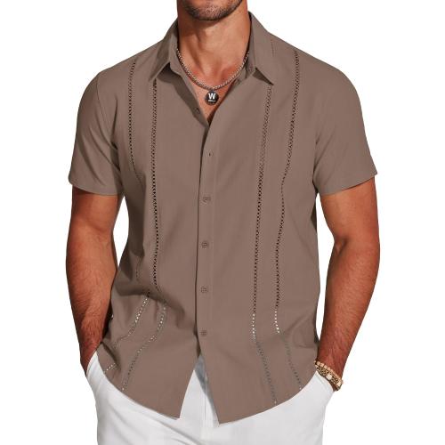 COOFANDY Men's Cuban Guayabera Shirt Short Sleeve Button Down Shirts Casual Summer Beach Linen Shirts (XL)