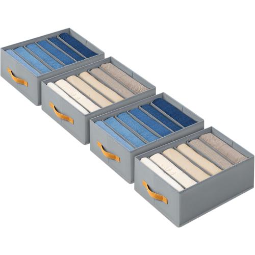 DIMJ Wardrobe Clothes Organizer - Foldable Closet Drawer Organizer Dividers for Jeans, Pants, Sweater, T Shirt, Storage Bins with Handles for Shelf