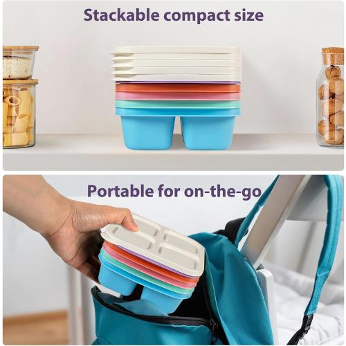 Snack Containers, Reusable Stackable 4 Divided Compartments Bento Snack Box Meal Prep Containers with Snacks, Fruits, Nuts, Cookies, Candies [5 Pack]