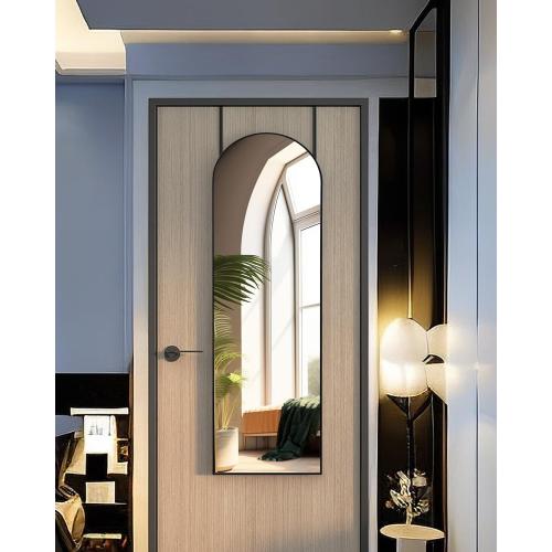 KOMCOTE Full Length Mirror 48x14 Inches - Over The Door Hanging Mirror for Bedroom, Living Room, Closet - Arch Floor Mirror, Door Mirror with Black Frame - No Drill Easy Install