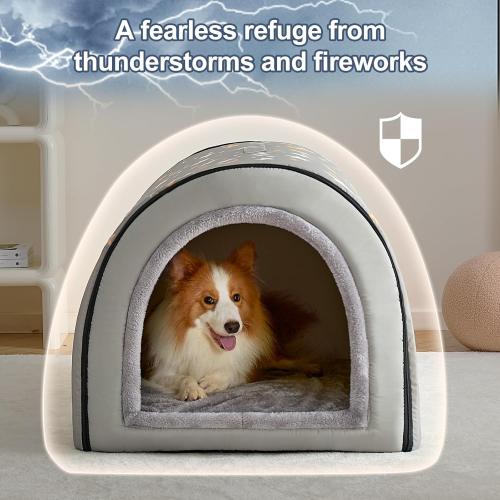 Jiupety 2 in 1 Dog House Indoor, Comfy Cave Bed Covered Dog Bed, Portable House for Medium and Large Dogs, 2XL(35×27×26), Up to 70 Lb, Grey