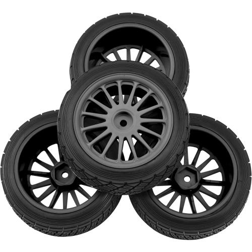 80mm/3.14 Rubber Tires & Plastic Wheel Rims 2.2 Inch 12mm Hex Hub Compatible with 1/10 HPI WR8 Off-Road Rally 1/14 WLtoys 124019 144001 1/16 Redcat Volcano RC Buggy (Black)