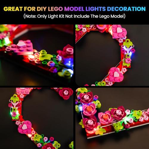 Upgraded Led Light Kit Compatible with Lego Heart Ornament Building Set, Lights Decoration Compatible with Lego 40638, Great Gift for Valentine's Day (Model Not Included)