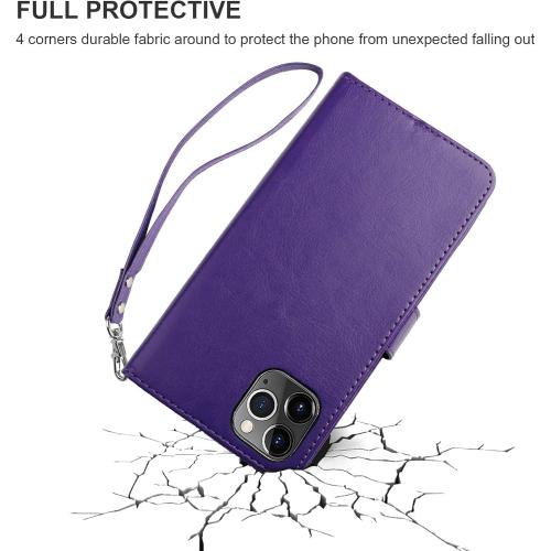 Bocasal for iPhone 11 Pro Max Wallet Case with Card Holder PU Leather Kickstand Shockproof Protective Wrist Strap Flip Cover for iPhone 11 Pro Max 6.5 inch (Purple)