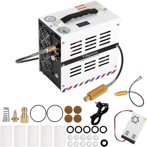 PCP Air Compressor, Auto Stop 4500Psi/30Mpa, No Oil/Water, Powered by Lithium Ion 18V Battery (Not Included) or Home 110V AC, Paintball, Air Rifle, Scuba Cylinder PCP Compressor