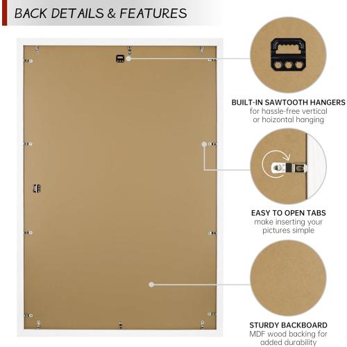 24x36 Large Picture Frame for Wall, Vertical or Horizontal Wall Hanging Large Poster Frame for Photo and Posters, Poster Frame 20x30 with Mat 24x36 Without Mat