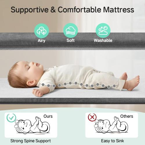 Cowiewie Bassinet Bedside Sleeper,Baby Bassinet Slides Over Bed,5-Height Adjustment & Breathable All-Mesh Wall Bedside Bassinet for Baby,Space-Saving Bedside Crib, Height(37.4-41.3), Dark Grey