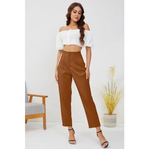 Women's High Waisted Business Trousers Straight Leg Pleated Office Slacks Pants
