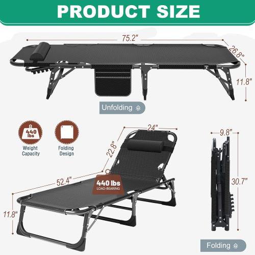 ‼️COLORS MAY VARY‼️COULD HAVE STAINS OR MISSING ITEMS ❗Portable Folding Camping Cot with Mattress and Pillow for Adults | 5-Position Adjustable Patio Lounge Chairs, 440LB Heavy Duty Lounge Chaise Chair for Camping, Poolside, Beach, Garden, Office