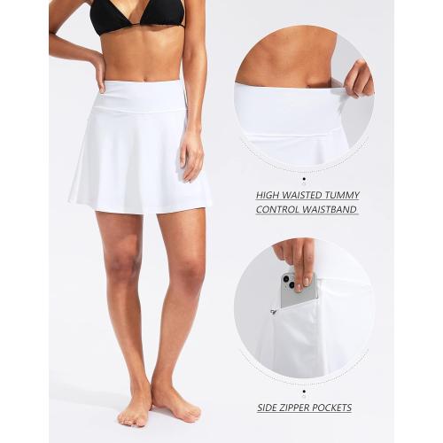 Size L MOTEEPI Women's High Waisted Swim Skirt with Zipper Pockets Tummy Control Bathing Suit Swimsuit Tankini Bottoms