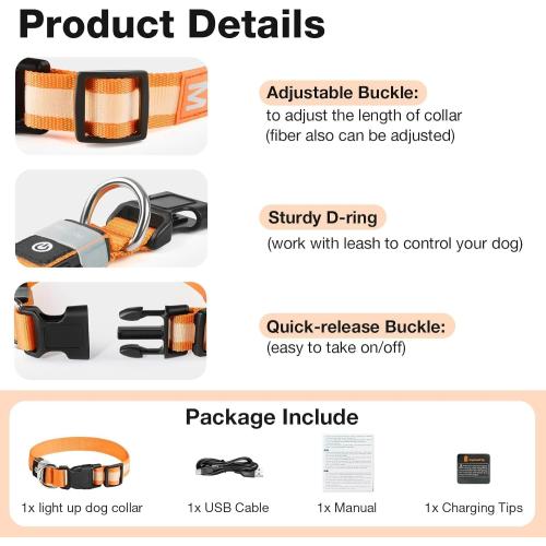 PcEoTllar Light up Dog Collar for Night Walking - LED Dog Collar Light Rechargeable Color Changing, Glow in The Dark Dog Collars Waterproof Glowing Dog Collars for Large Small Medium Dogs