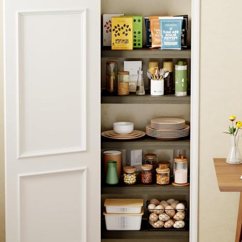 6 PCS Wire Rack Covers for Pantry Wood Grain, 33''W * 16''D (Ready to Use) Faux Wood Shelf Covers for Wire Shelving, Rustic Closet Shelves Covering Toppers - Bathroom, Kitchen, Garage (Dark)