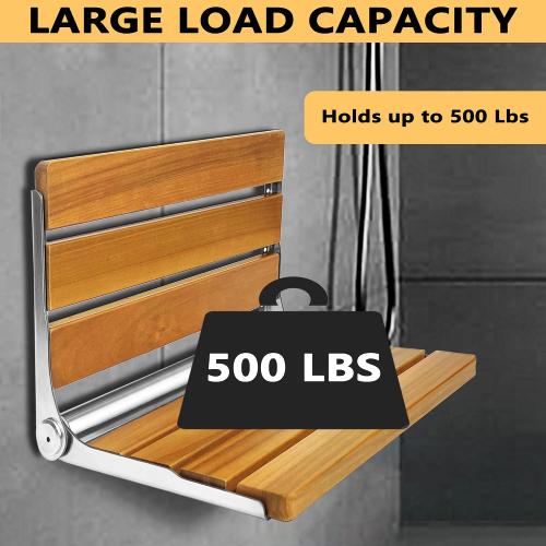 Folding Shower Seat Teak, Bath Safety Furniture Stainless Steel, Shower Seats for Elderly, Fold Down Shower Seat, Oak and Stainless Steel