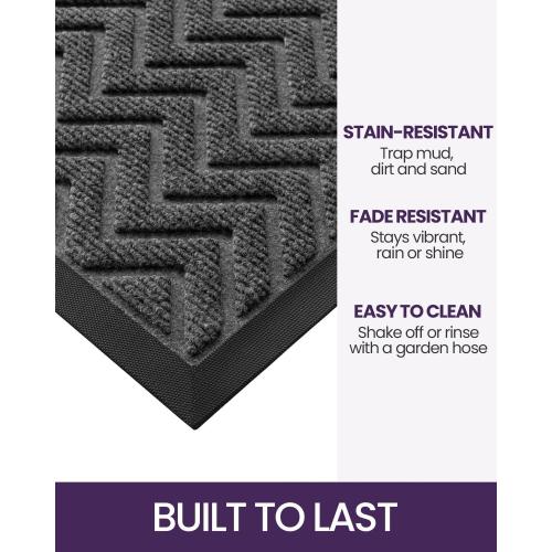 DEXI Front Door Mat Outside Entrance, 2x4 ft Rubber Entry Doormat Heavy Duty, Welcome Mats Non Slip for Inside House Floor Entryway Double Doors Exterior Patio, Chevron Dark Grey