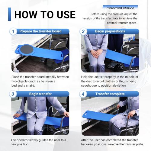 LOSCHEN Slide Transfer Board with Turntable, Slide Assist Device for Transferring or Seniors from Wheelchair to Bed, Toilet, Tub, Car - Slide Board with Turntable（Blue 35inch）