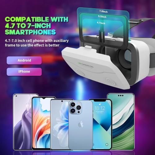 VR Headset for Smartphones with Bluetooth Controller, HD Aspheric Lens | Adjustable Focus & IPD | Universal 4.7-7 inch Phone Compatibility | Heat Dissipation Design