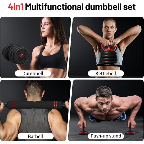 Adjustable Dumbbell, 20/30/40/60/80lbs Dumbbells Set, 4-in-1 Free Weights for Women/Men Workout Equipment Used as Barbell/Kettlebells/Push up Stand for Home Gym