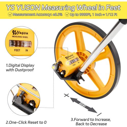 Yellow and Black 12 Inch Measuring Wheel in Feet with Stronger Triangle Bracket, Rolling Measuring Wheel for Construction, Digital Measure Wheel with Tape Measure and Canvas Carrying Bag, Up to 10000 Ft