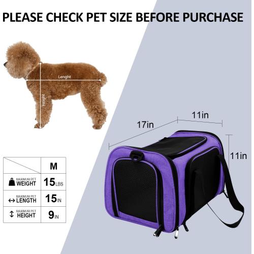 Pet Carrier for Small Medium Cats Dogs Puppies up to 15 Lbs, Airline Approved Small Dog Carrier Soft Sided, Collapsible Travel Puppy Carrier - Purple