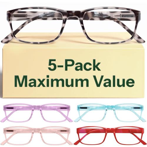 Gaoye Reading Glasses Blue Light Blocking, Spring Hinge Readers for Women Anti Glare Filter Lightweight Eyeglasses (5-Pack Mix Color 2, 2.75)
