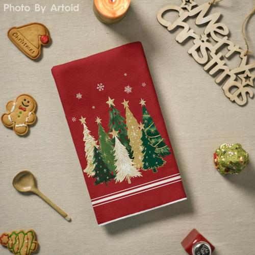 Artoid Mode Red Xmas Tree Star Christmas Kitchen Towels Dish Towels, 18x26 Inch Farmhouse Snowflakes Decoration Cleaning