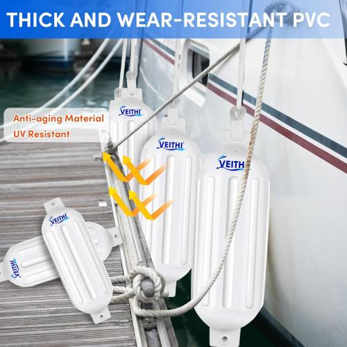 4.5/5.5/6.5/8.5/10/16 inch Boat Fenders 4 Pack,Ribbed Twin Eyes Vinyl Boat Bumpers Fenders,Boat Bumpers for Docking Come with Ropes Needles and Pump to Inflate