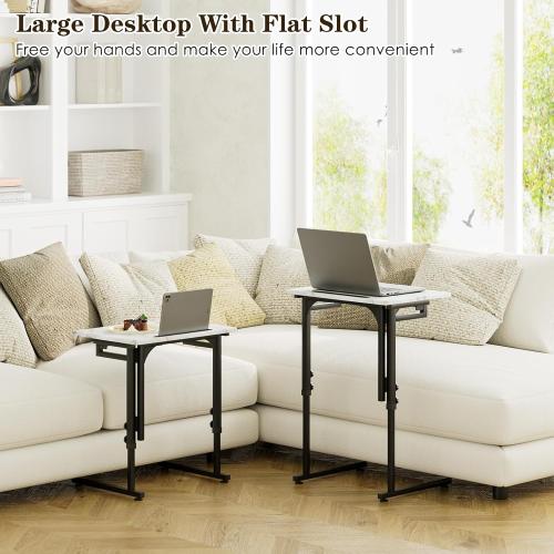 Fleecy day TV Tray, Folding TV Dinner Table, Adjustable Small C-Shaped End Tray for Eating, Foldable Slide Under Couch Side Table for Recliner, Living Room, Bedroom,No Assembly Required(White Marble)
