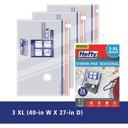 Pack of 3 Size XL Hefty Shrink-Pak - 3 Extra Large Vacuum Storage Bags for Clothes, Pillows, Towels, or Blankets - Space Saver Vacuum Sealer Bags Ideal Under Bed Storage Solutions