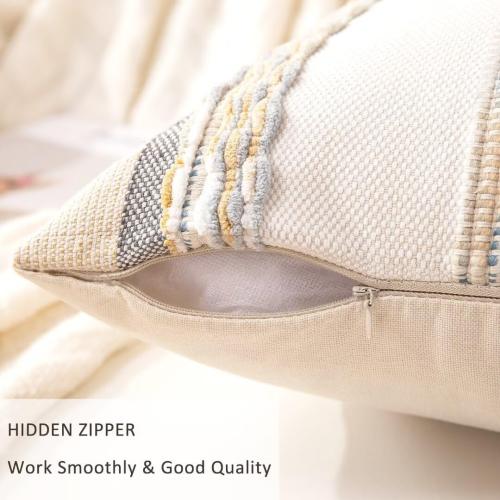 Boho Throw Pillow Covers 18x18 Set of 2 Farmhouse Decorative Cushion Case Striped Square Pillows Cover Chenille Pillow Cases Accent Neutral Pillowcase for Sofa Couch Bed,Orange-Gray