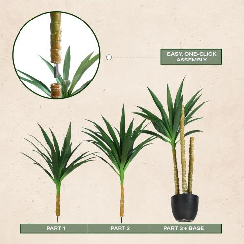 Hyper Realistic Dracaena 5ft Tall - Real Touch & VU Protected Faux Yucca Floor Plant in Pot- Artificial Agave Plant Fake Tree with Black Planter Indoor Outdoor Patio Decor