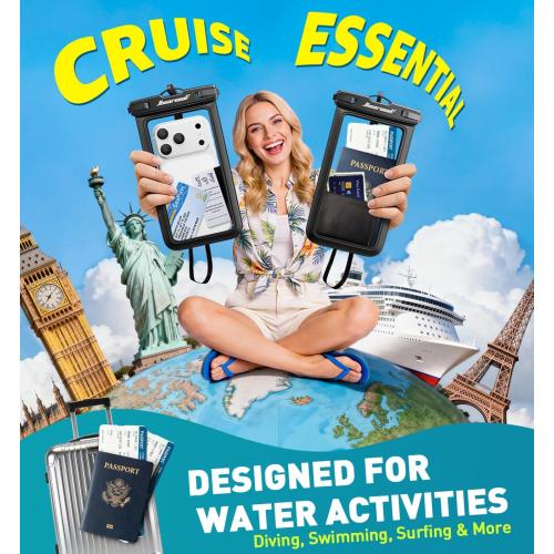 Hiearcool Waterproof Phone Pouch, IPX8 Waterproof Phone Case for iPhone 17/16/15/14 Pro Max, Cell Phone Dry Bag for Beach & Cruise Essentials, Touch Screen, Lanyard Included, 2 Pack (Fits Up to 8.9”)