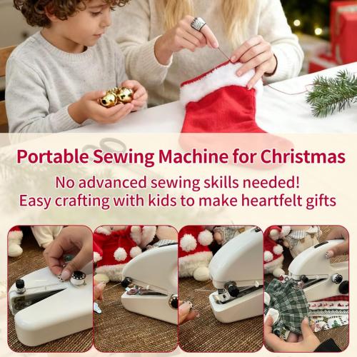 Handheld Sewing Machine with 8 Pieces of New Year's Fabric & 21 Sewing Accessories, Mini Sewing Machine for Beginners, Perfect Sewing Tool for 2026 New Year DIY Gifts, Decor & Clothing Repairs