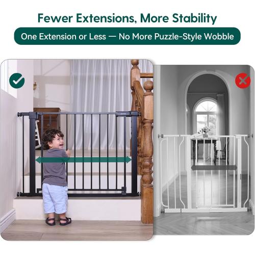 Babelio Baby Gate for Doorways and Stairs, 36-41 Pet Gate with Wide Walk Thru Door and Lock Indicator, No Drill Pressure Mounted Safety Gate with Double Lock and Self-Closing, Black