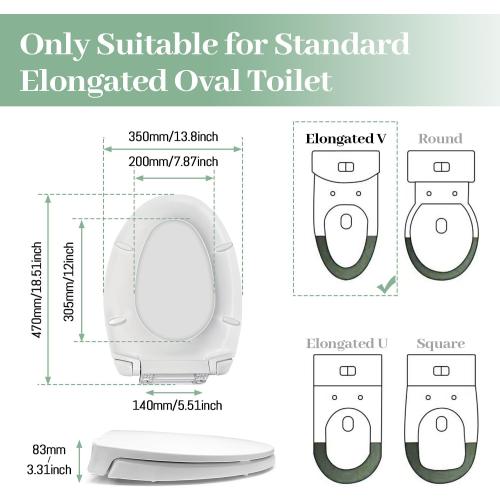 SS114 Elongated Toilet Seat Slow Close Compatible with TOTO SS113/SS154/SS224/SS204, Traditional Elongated Heavy Duty Toilet Seat with Toilet Seat Bolts and Nut, Cotton White