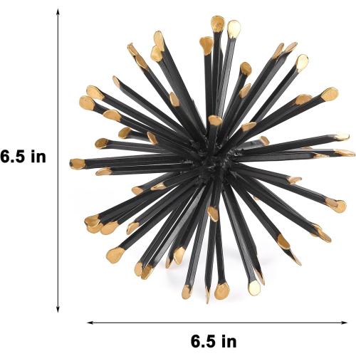 6.5 Inch Starburst Table Decoration, Modern Metal Decorative Spike Tabletop Sculpture Shelf Accents, Black & Gold